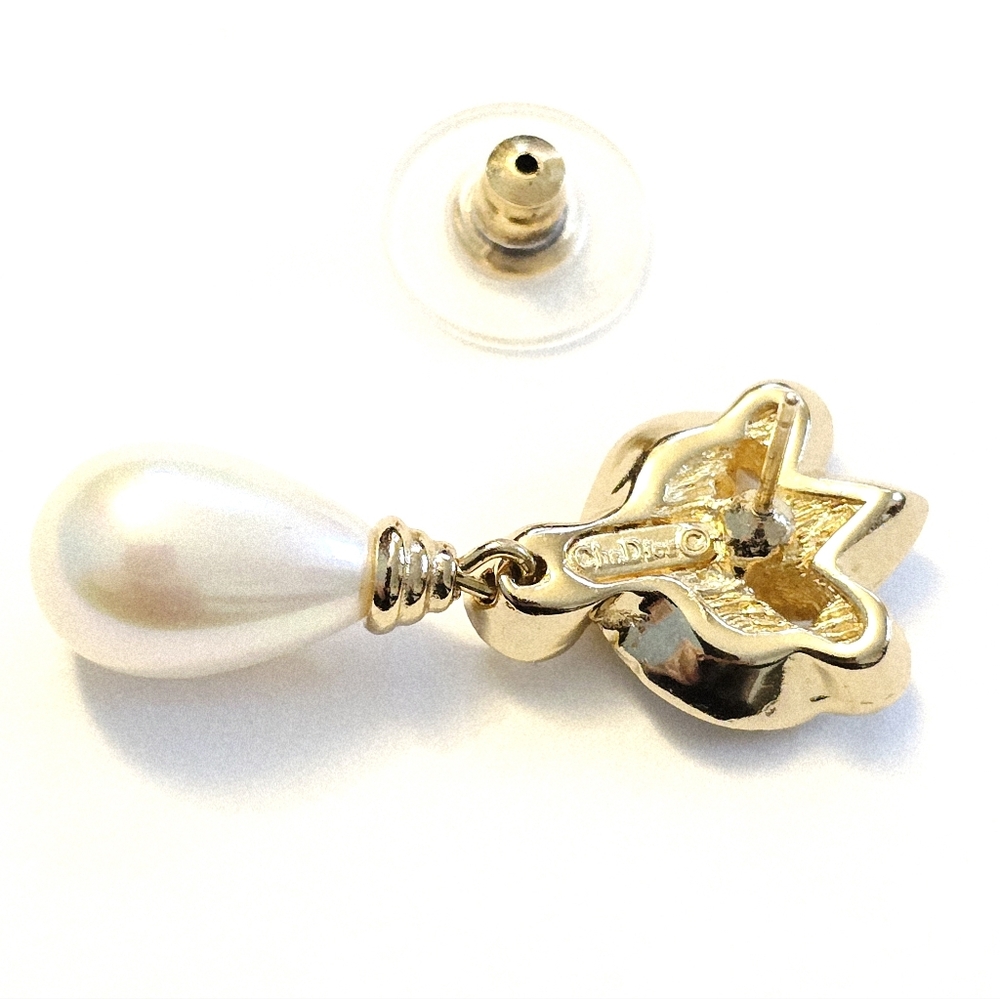 Christian Dior Vintage 90s pearl drop Swarovski crystal dangle earrings - Picture 10 of 10